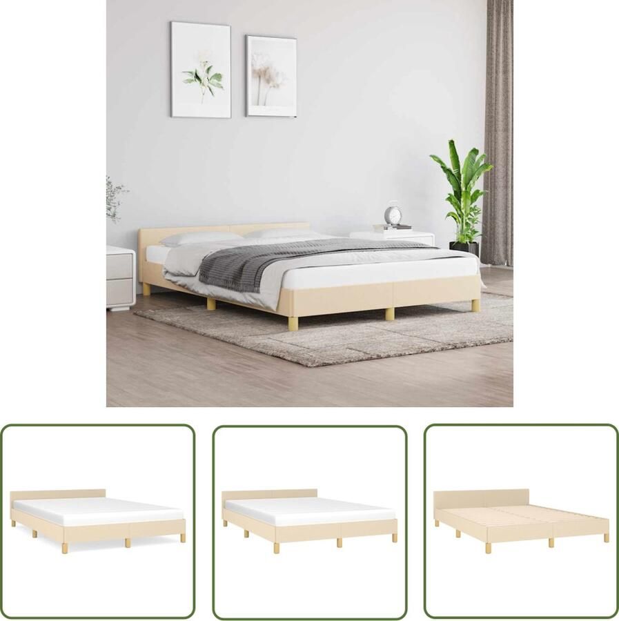 The Living Store Bedframe met hoofdeinde stof crèmekleurig 140x190 cm Bedframe Met Hoofdeinde Bedframes Met Hoofdeindes Bed Slaapmeubel Ledikant Bedbodem Tweepersoonsbed Bedden Slaapmeubels Slaapmeubelen Slaapmeubilair