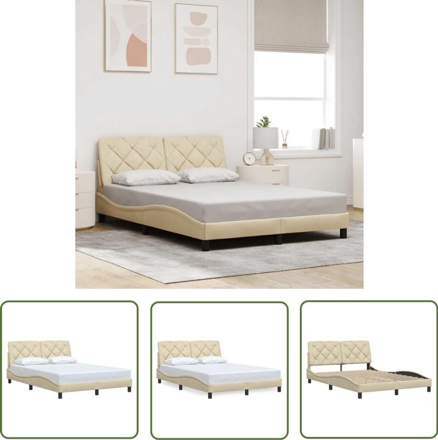 VidaXL Slaapcomfort Bed Frame Bedframe zonder matras stof crèmekleurig 140x200 cm Boxspring Tweepersoonsbed Houten Bed