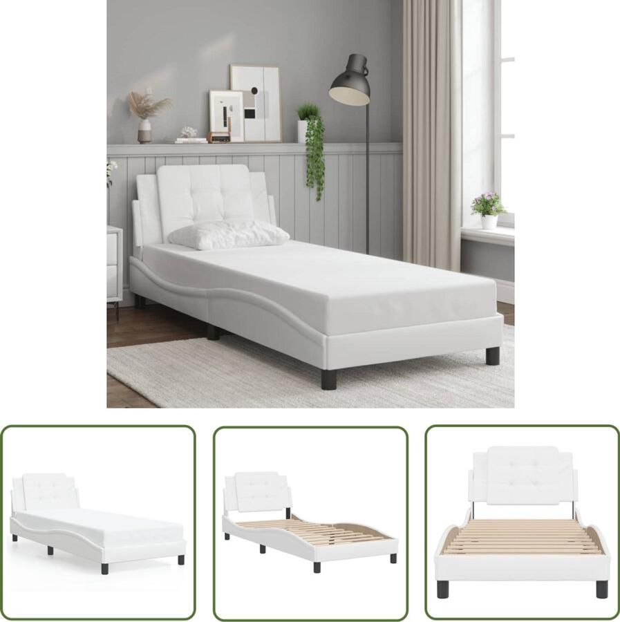 VidaXL Slaapcomfort Bed Frame Bedframe zonder matras Zadar kunstleer wit 90x200 cm Hoofdbord Kunstleder Modern Design