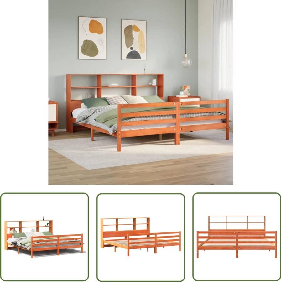 VidaXL Slaapcomfort Bed Met Boekenkast Bed met boekenkast zonder matras hout wasbruin 180x200 cm Houten Bed Massief Grenenhout Bedframe