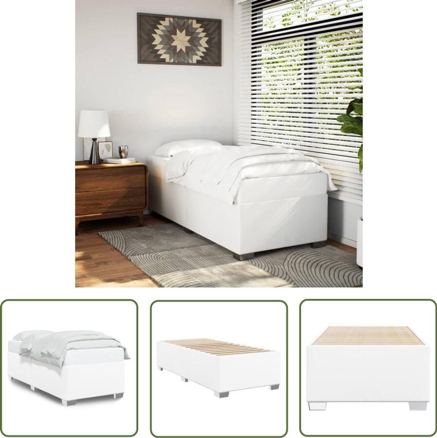 VidaXL Slaapcomfort Bedframe kunstleer wit 100x200 cm Kunstleder Wit Lattenbodem