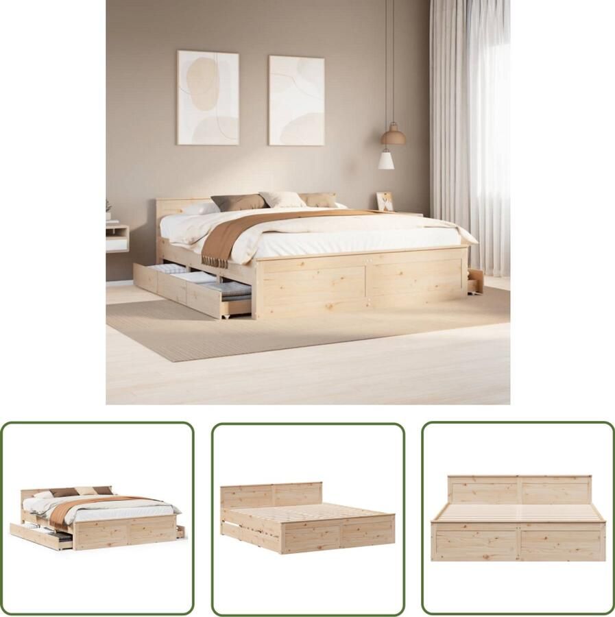 VidaXL Slaapcomfort Bedframe zonder matras met hoofdbord grenenhout 180x200 cm Houten Bed Boxspring Hoofdbord