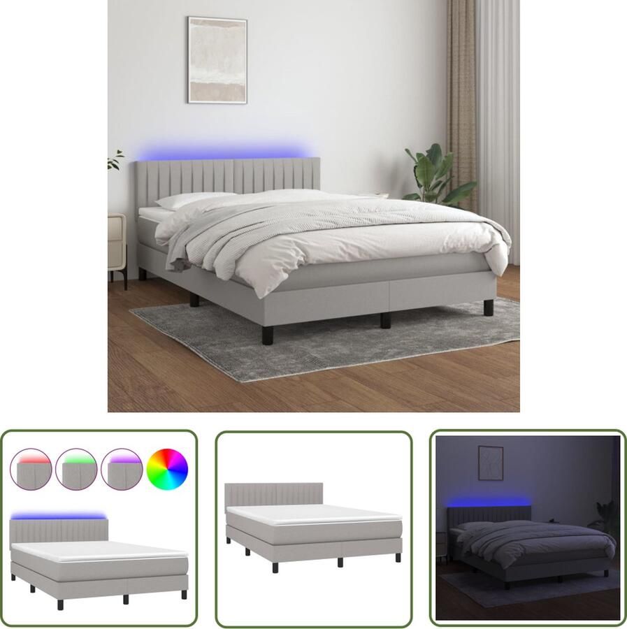 The Living Store Boxspring LED Lichtgrijs 203 x 144 x 78 88 cm Pocketvering Boxspring Led Lamp Slaapcomfort Pocketvering Grijs Bed