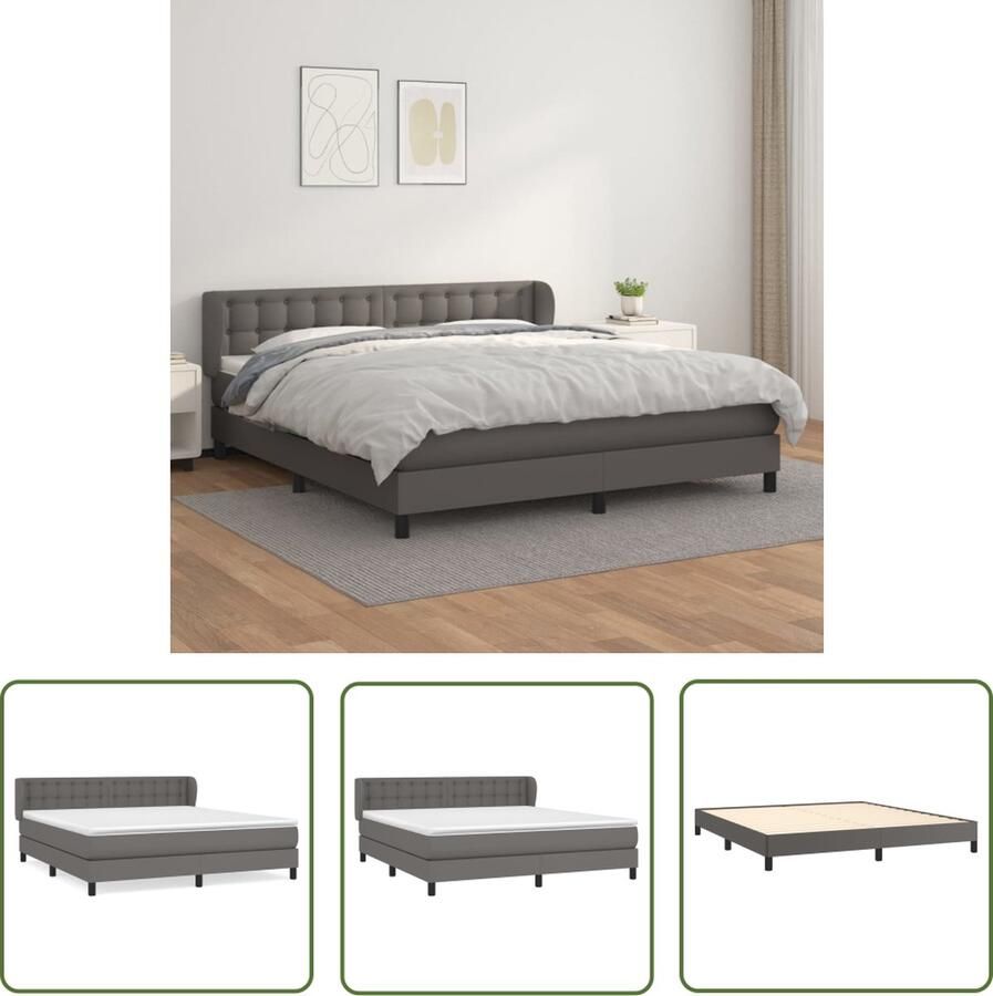 The Living Store Boxspring Bed Grijs Kunstleer 203x183x78 88 cm Pocketvering Matras Middelharde Ondersteuning Boxspring Bed Slaapcomfort Boxspring Kopen King Size Bed Tweepersoonsbed