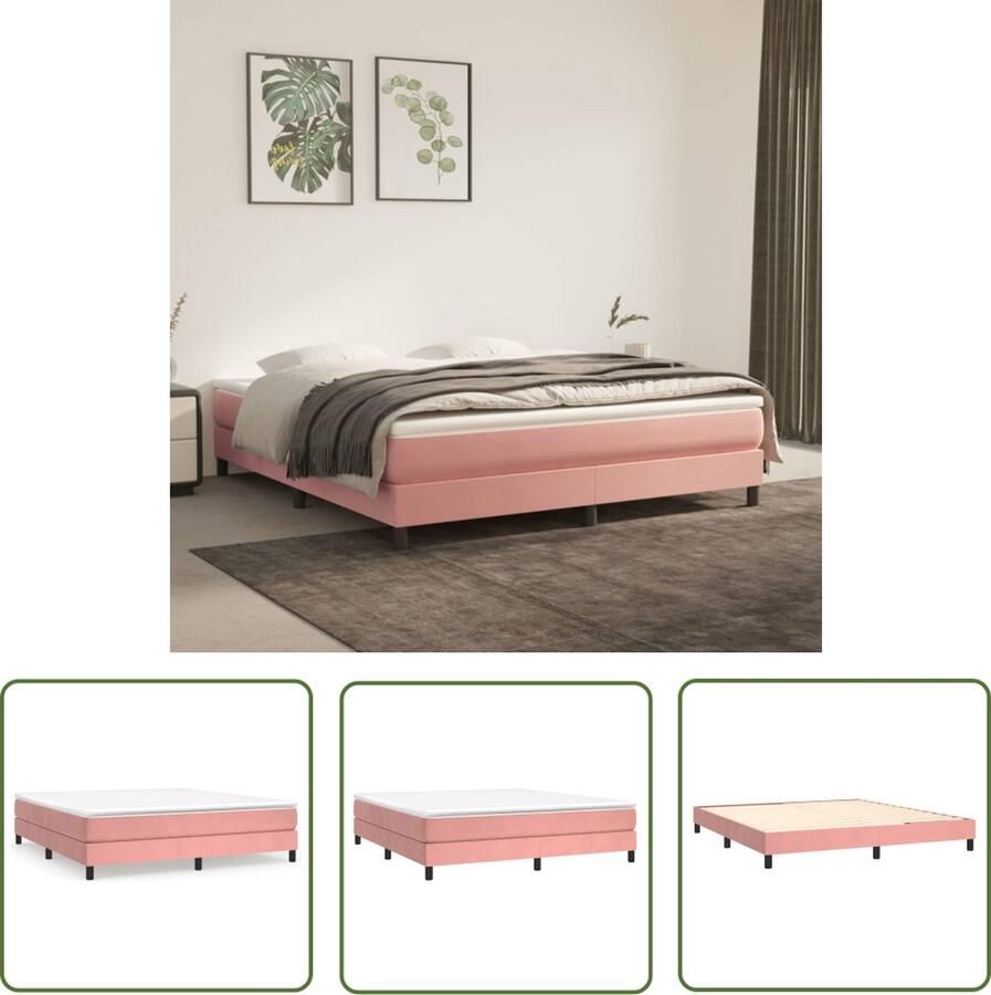 The Living Store Boxspringframe 203 x 180 x 25 cm Roze Fluweel Inclusief Montagehandleiding Boxspring Frame Slaapcomfort Velvet Bed Rozerood Bed Tweepersoon Bed