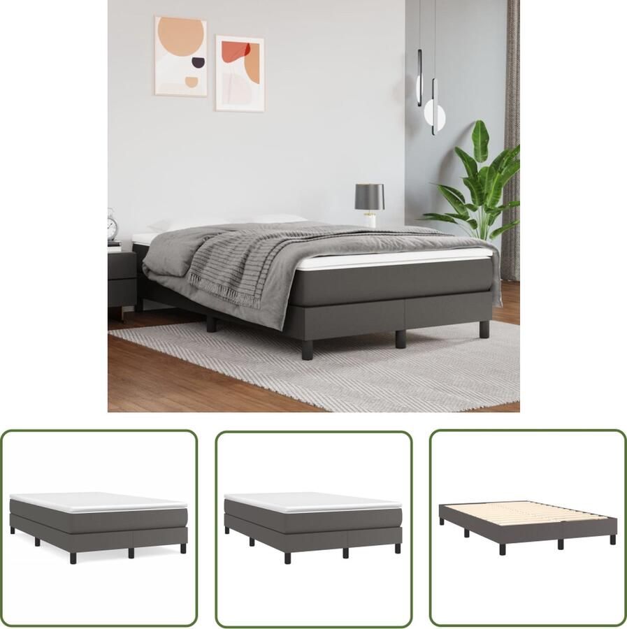 The Living Store Boxspringframe kunstleer grijs 120x200 cm Boxspringframe Boxspringframes Bed Ledikant Slaapmeubel Bedframe Bedbodem Tweepersoonsbed Boxspring Bedden Ledikanten