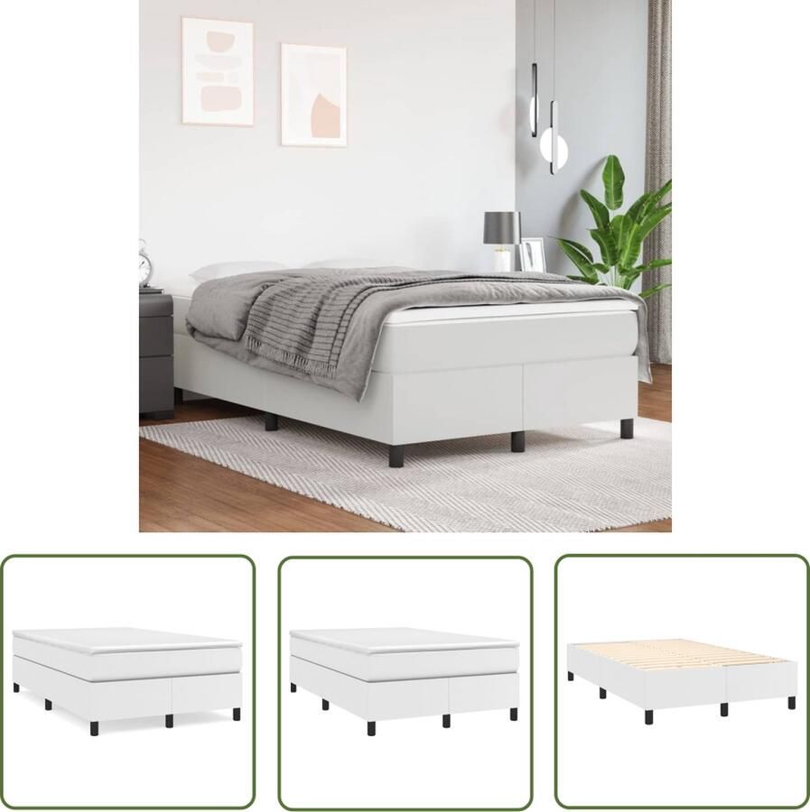 The Living Store Boxspringframe kunstleer wit 203x120x35cm stabiele poten multiplex lattenbodem Boxspring Frame Slaapcomfort Kunstleer Bed Wit Bed Stabiele Poten