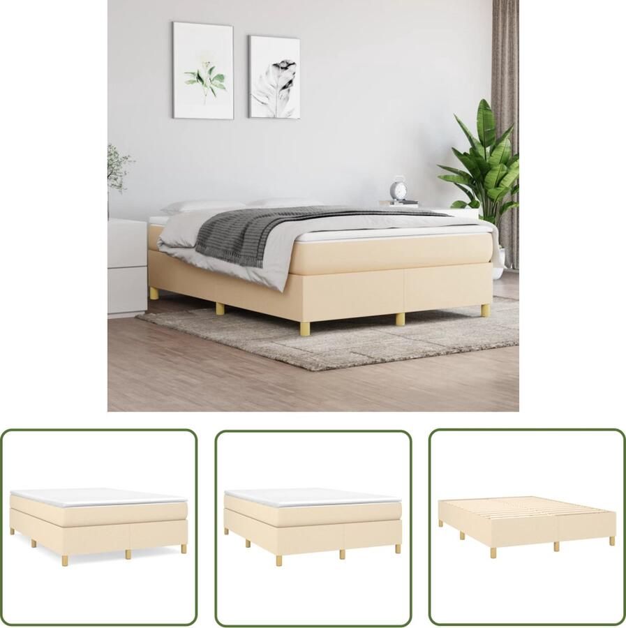 The Living Store Boxspringframe stof crèmekleurig 140x190 cm Boxspringframe Boxspringframes Bed Ledikant Slaapmeubel Bedframe Bedbodem Tweepersoonsbed Boxspring Bedden Ledikanten