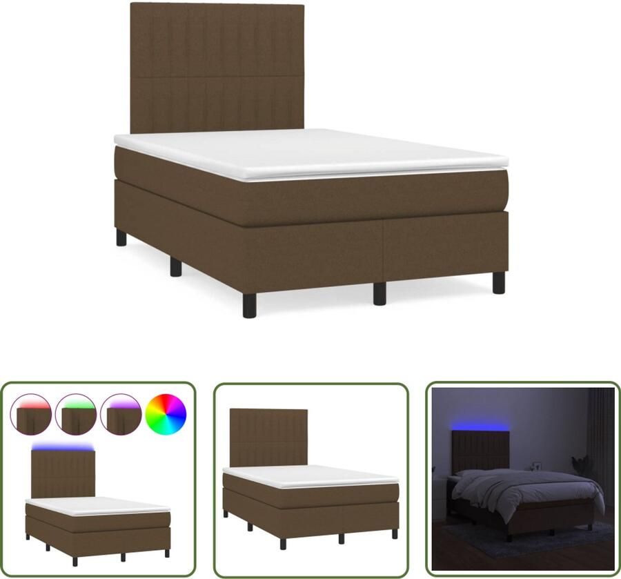 VidaXL Slaapcomfort Boxspring met matras en LED stof donkerbruin 120x190 cm Lederen Bed Donkerbruin Bed Hoofdboard