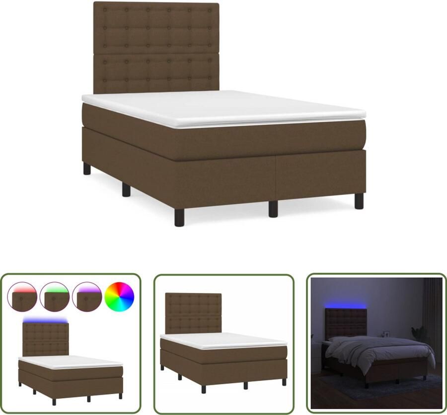 VidaXL Slaapcomfort Boxspring met matras en LED stof donkerbruin 120x190 cm Luxe Bed Bruine Boxspring Lederlook Boxspring