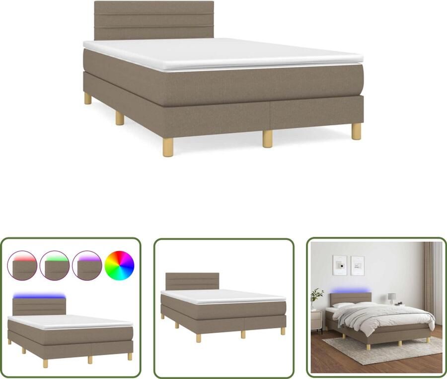 VidaXL Slaapcomfort Boxspring met matras en LED stof taupe 120x190 cm Led Lamp Taupe Matras