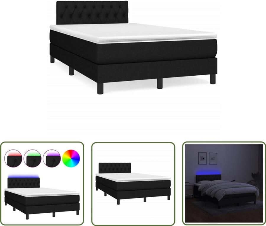 VidaXL Boxspring met matras en LED stof zwart 120x190 cm Boxspring Slaapcomfort Led Verlichting Boxspring Kopen Tweepersoons Bed
