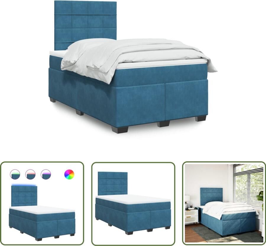 VidaXL Slaapcomfort Boxspring met matras fluweel blauw 120x200 cm Fluweel Bed Blauwe Boxspring Led Lampen Bed