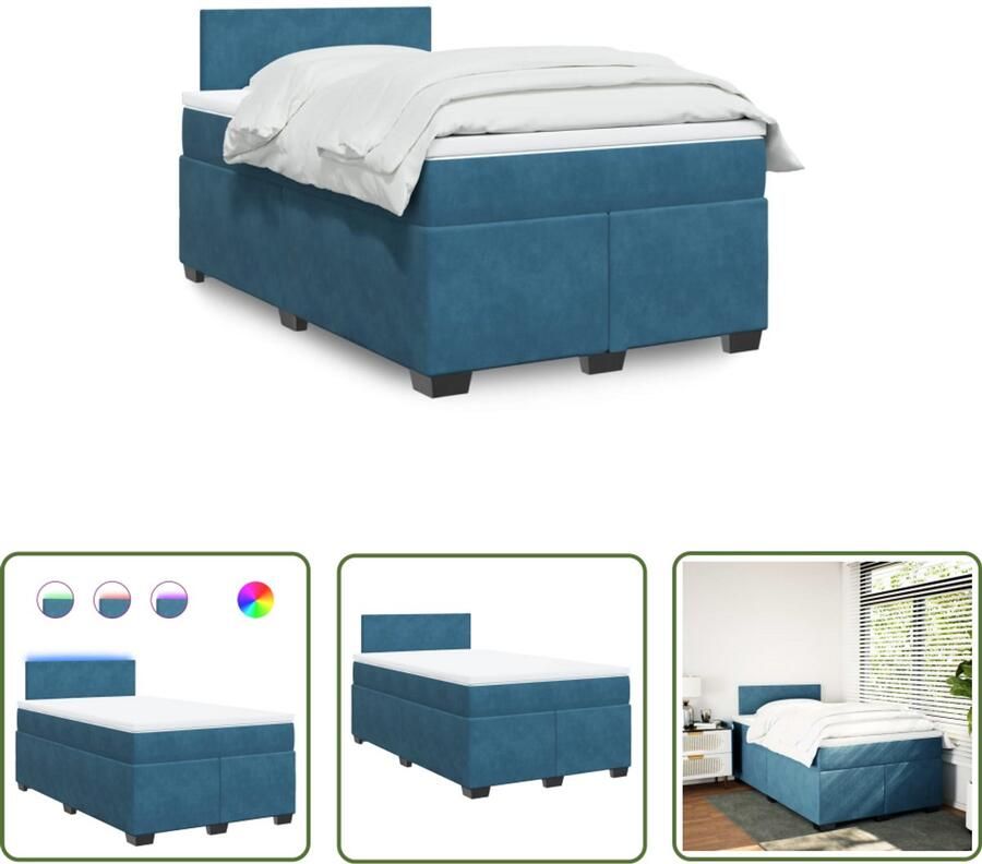 VidaXL Slaapcomfort Boxspring met matras fluweel blauw 120x200 cm Luxe Bed Velvet Bed Blue Bed