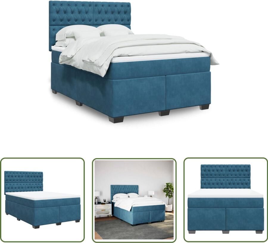 VidaXL Boxspring met matras fluweel blauw 160x200 cm Boxspring Slaapcomfort Fluweel Matras Pocketvering