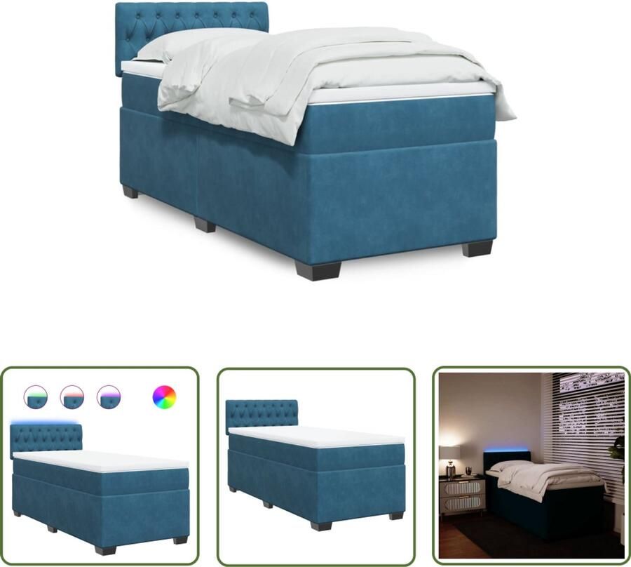VidaXL Boxspring met matras fluweel blauw 90x190 cm Boxspring Slaapcomfort Fluweel Bed Blue Bed Tweepersoonsbed
