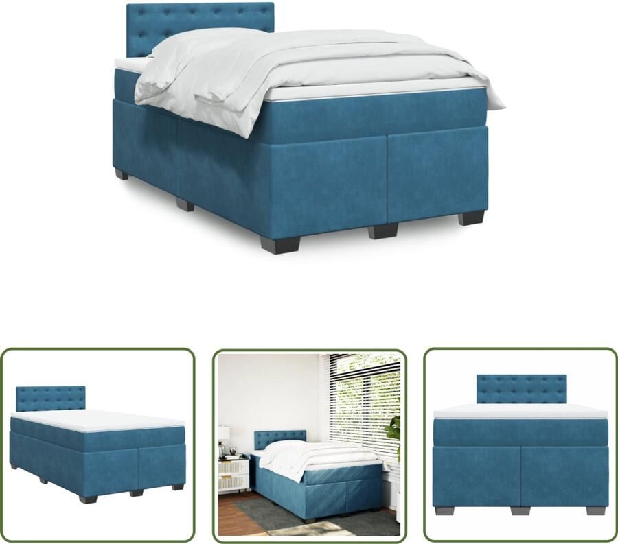VidaXL Slaapcomfort Boxspring met matras fluweel donkerblauw 120x190 cm Fluweel Bed Donkere Kleuren Tweepersoonsbed