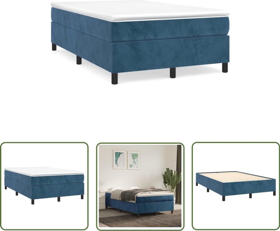 VidaXL Slaapcomfort Boxspring met matras fluweel donkerblauw 120x190 cm Fluweel Bed Donkere Kleuren Boxspring Kopen