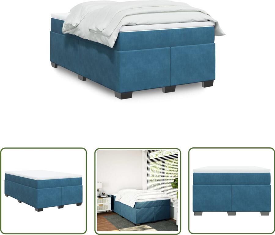 VidaXL Slaapcomfort Boxspring met matras fluweel donkerblauw 120x200 cm Fluweel Bed Donkere Kleuren Bedroom Decor