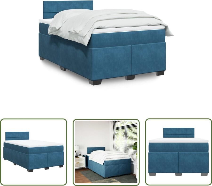 VidaXL Slaapcomfort Boxspring met matras fluweel donkerblauw 120x200 cm Fluweel Donkerblauw Bedroom Decor