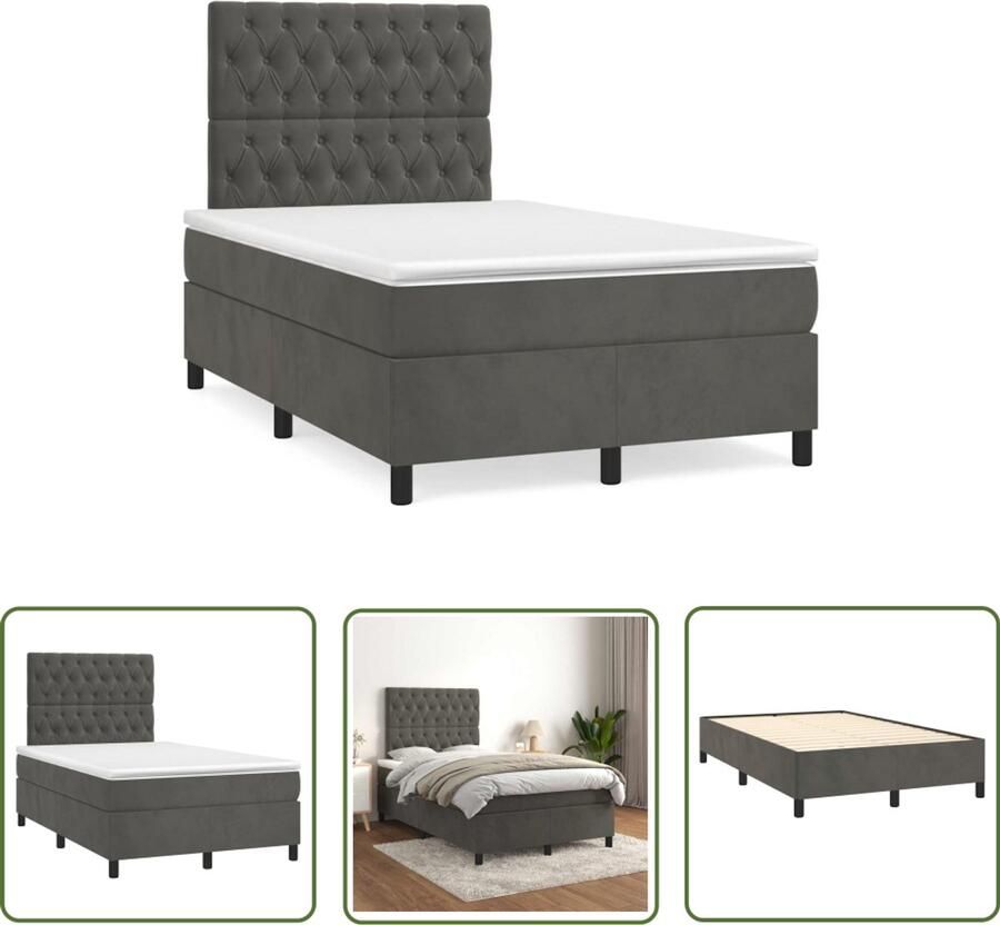 VidaXL Boxspring met matras fluweel donkergrijs 120x190 cm Boxspring Slaapcomfort Fluweel Bed Donkere Kleuren Tweepersoonsbed