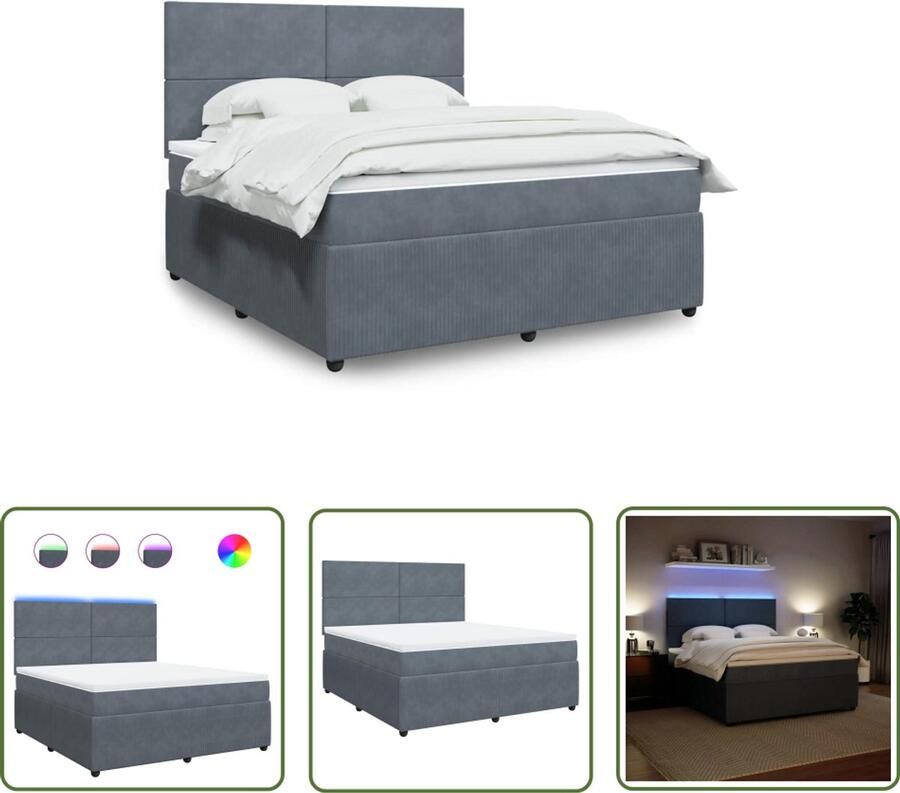 VidaXL Boxspring met matras fluweel donkergrijs 180x200 cm Boxspring Slaapcomfort Fluweel Donker Grijs Pocketveringmatras
