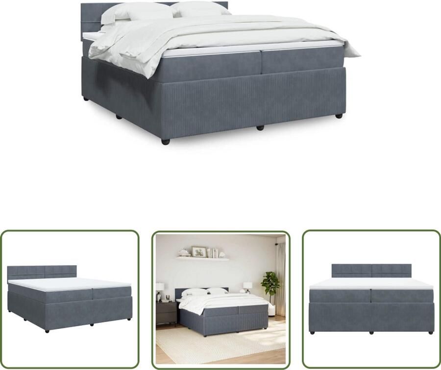 VidaXL Slaapcomfort Boxspring met matras fluweel donkergrijs 200x200 cm Fluweel Bed Donkere Kleuren Tweepersoonsbed
