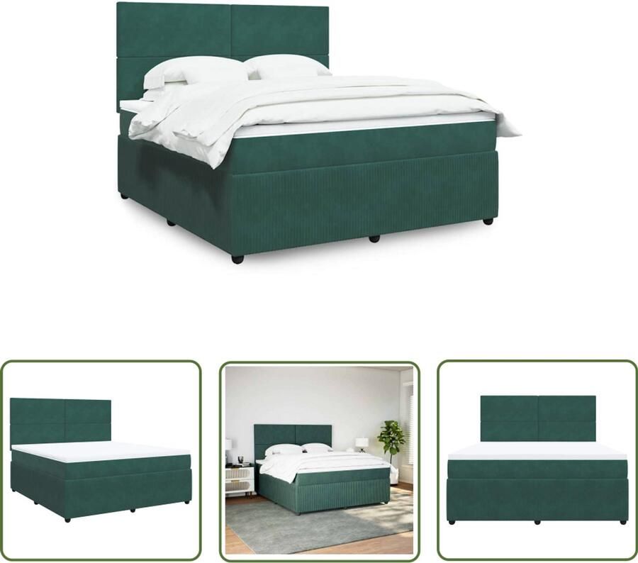 VidaXL Boxspring met matras fluweel donkergroen 180x200 cm Boxspring Slaapcomfort Fluweel Bed Donkergroene Boxspring Pocketveringmatras
