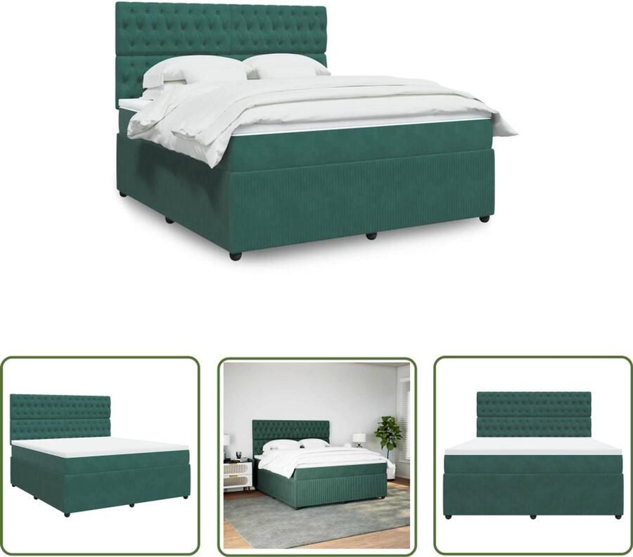 VidaXL Boxspring met matras fluweel donkergroen 180x200 cm Boxspring Slaapcomfort Fluweel Donkergroen Pocketveringmatras