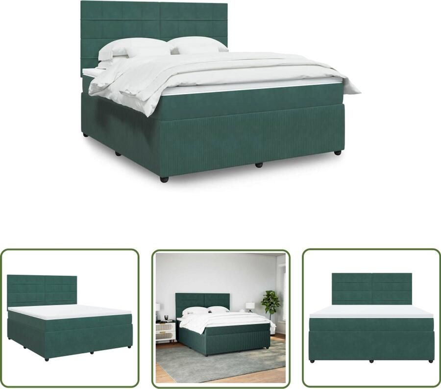 VidaXL Slaapcomfort Boxspring met matras fluweel donkergroen 180x200 cm Fluweel Pocketveringmatras Hoofdbord