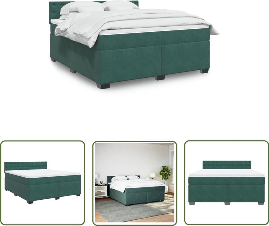VidaXL Boxspring met matras fluweel donkergroen 180x200 cm Boxspring Slaapcomfort Pocketvering Fluweel Donkergroen