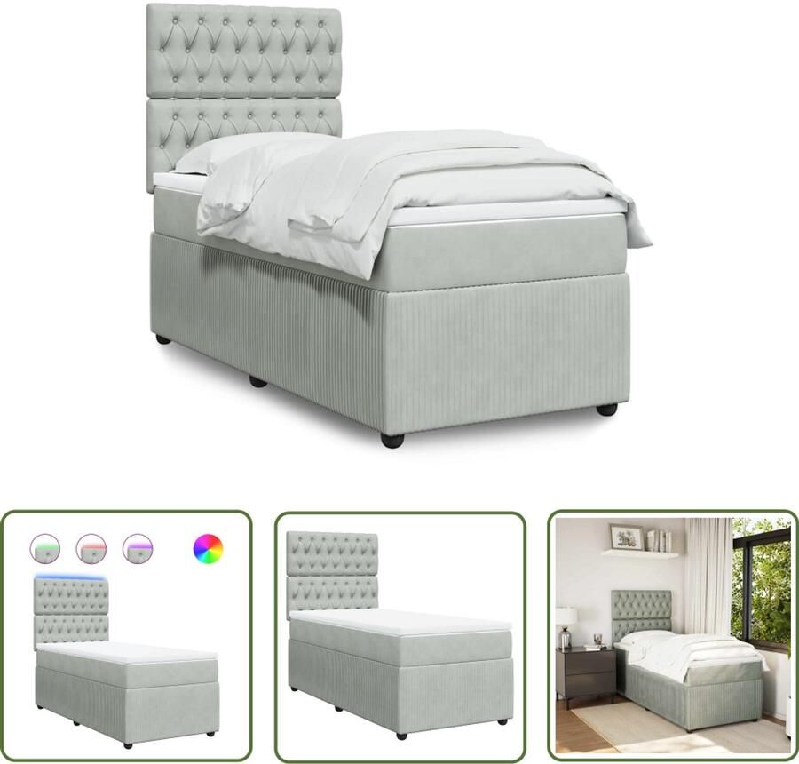 VidaXL Boxspring met matras fluweel lichtgrijs 100x200 cm Boxspring Slaapcomfort Fluweel Licht Grijs Pocketvering