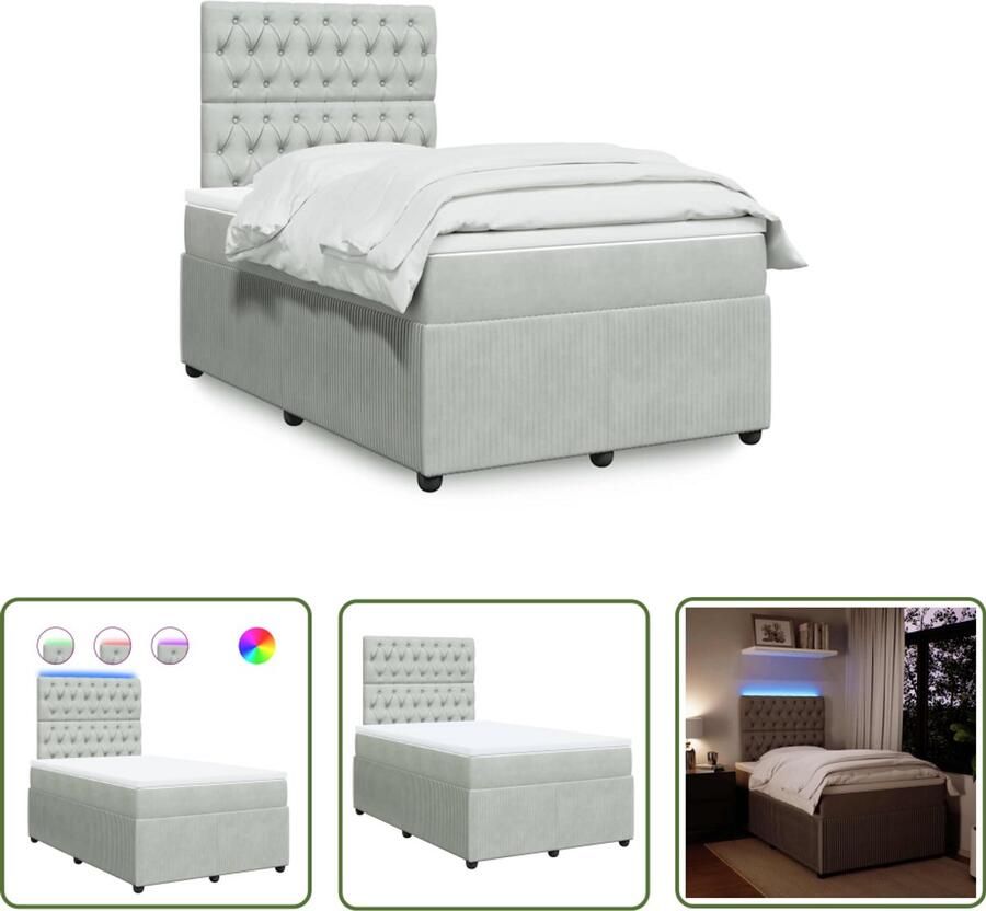 VidaXL Boxspring met matras fluweel lichtgrijs 120x190 cm Boxspring Slaapcomfort Fluweel Pocketveringmatras Led Verlichting