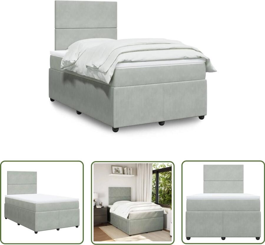 VidaXL Boxspring met matras fluweel lichtgrijs 120x200 cm Boxspring Slaapcomfort Fluweel Bed Matras Pocketvering