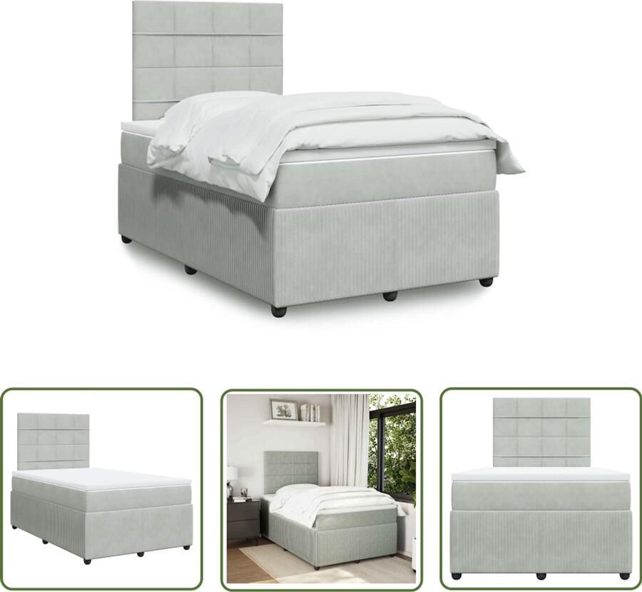 VidaXL Boxspring met matras fluweel lichtgrijs 120x200 cm Boxspring Slaapcomfort Fluweel Pocketvering Mattress Topper