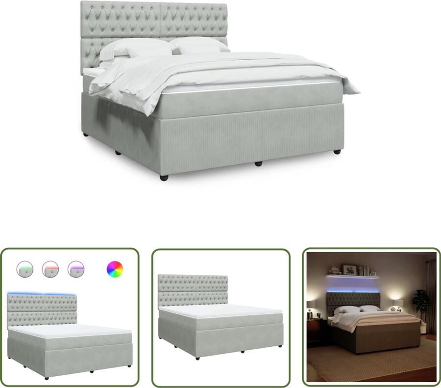 VidaXL Boxspring met matras fluweel lichtgrijs 180x200 cm Boxspring Slaapcomfort Led Verlichting Fluweel Matras - Foto 2