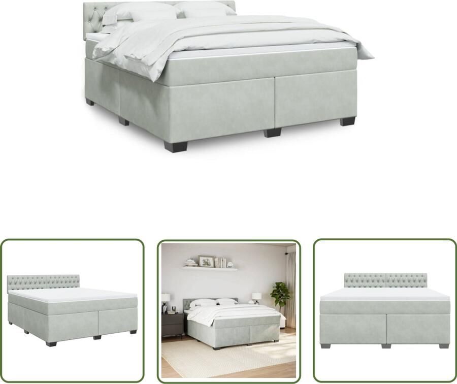 VidaXL Boxspring met matras fluweel lichtgrijs 180x200 cm Boxspring Slaapcomfort Matras Fluweel Licht Grijs