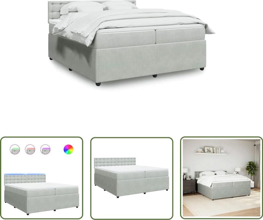 VidaXL Boxspring met matras fluweel lichtgrijs 200x200 cm Boxspring Slaapcomfort Fluweel Led Verlichting Matras - Foto 2