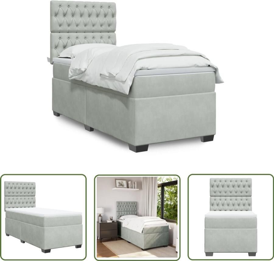 VidaXL Boxspring met matras fluweel lichtgrijs 80x200 cm Boxspring Slaapcomfort Fluweel Bed Grijs Bed King Size Bed