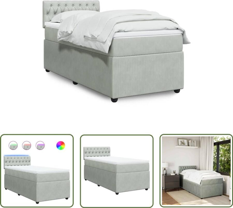 VidaXL Boxspring met matras fluweel lichtgrijs 90x200 cm Boxspring Slaapcomfort Fluweel Led Verlichting Matras