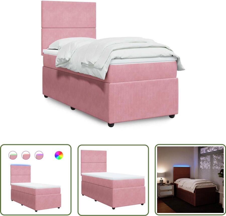 VidaXL Boxspring met matras fluweel roze 100x200 cm Boxspring Slaapcomfort Fluweel Roze Pocketvering