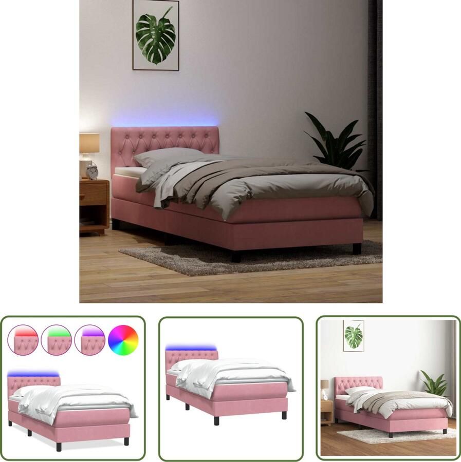 VidaXL Boxspring met matras fluweel roze 100x220 cm Boxspring Slaapcomfort Fluweel Roze Matras