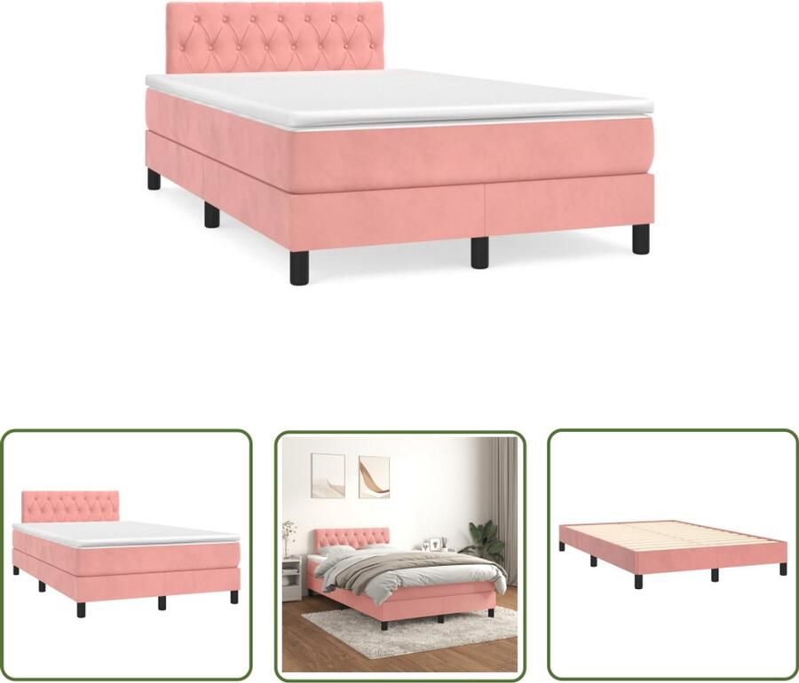VidaXL Boxspring met matras fluweel roze 120x190 cm Boxspring Slaapcomfort Fluweel Bed Roze Bed Tweepersoonsbed