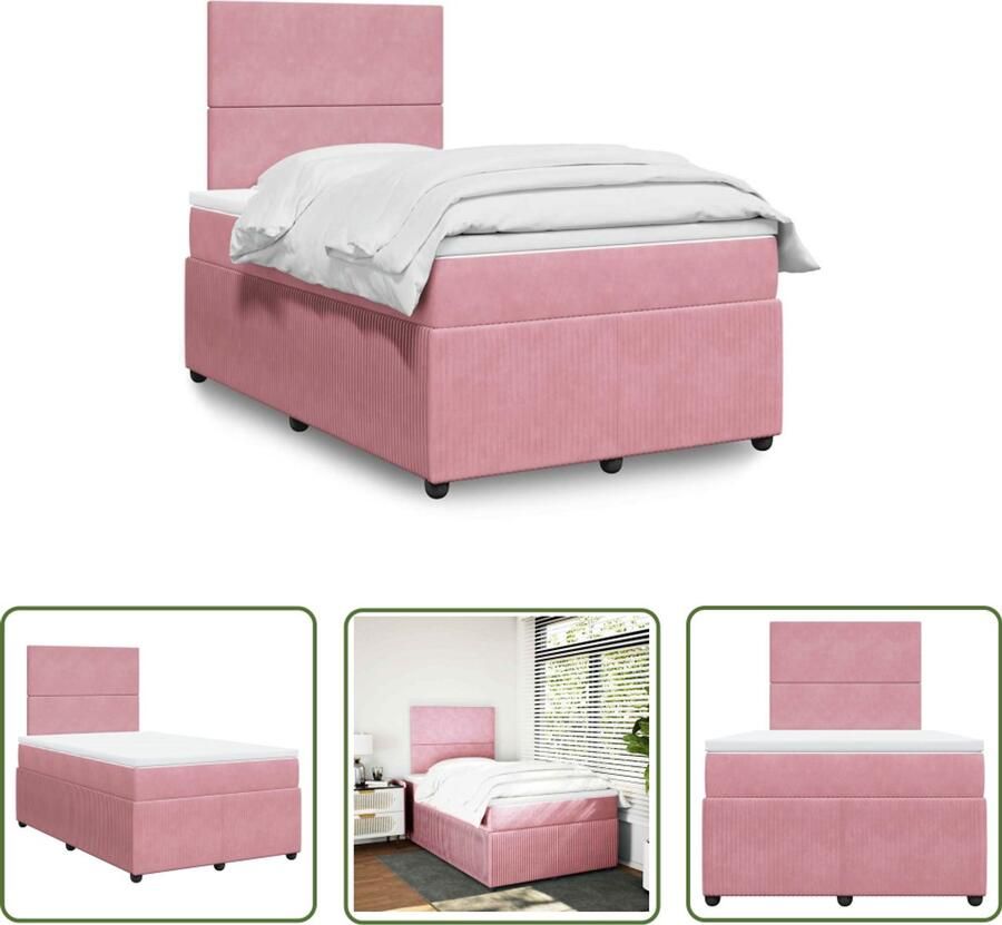 VidaXL Boxspring met matras fluweel roze 120x200 cm Boxspring Slaapcomfort Pocketvering Fluweel Roze