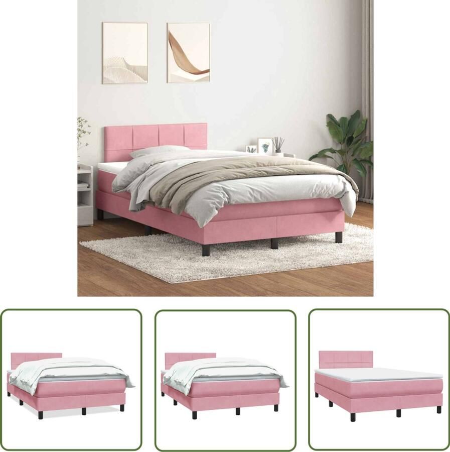 VidaXL Boxspring met matras fluweel roze 120x220 cm Boxspring Slaapcomfort Fluweel Bed Roze Bed Tweepersoonsbed