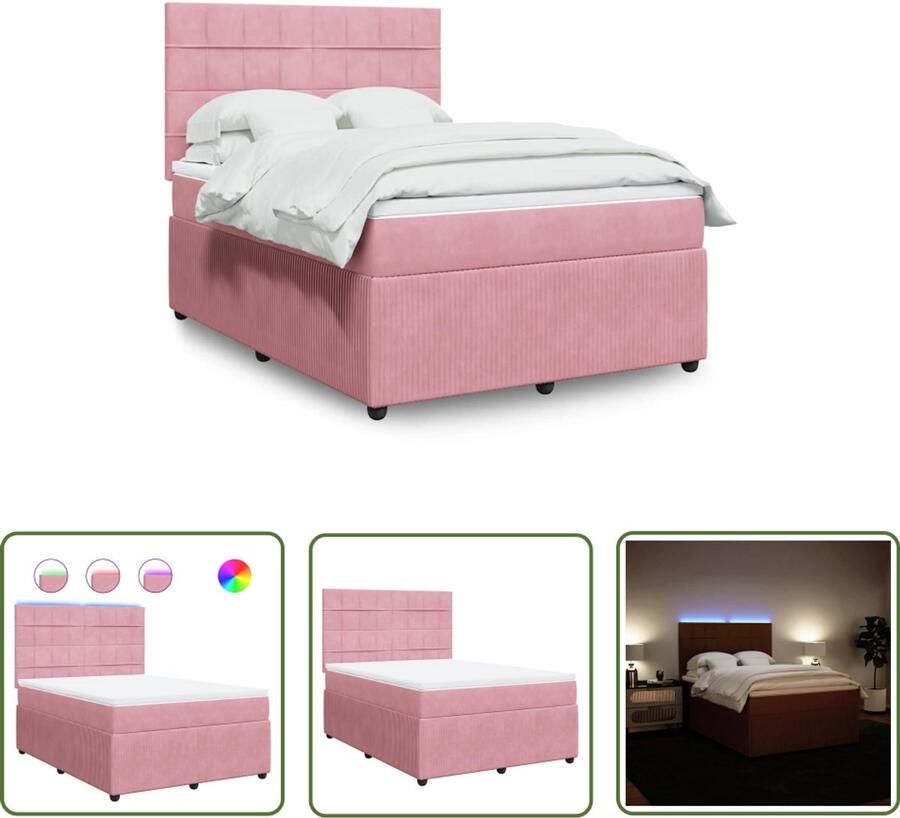 VidaXL Boxspring met matras fluweel roze 140x200 cm Boxspring Slaapcomfort Fluweel Roze Pocketveringmatras