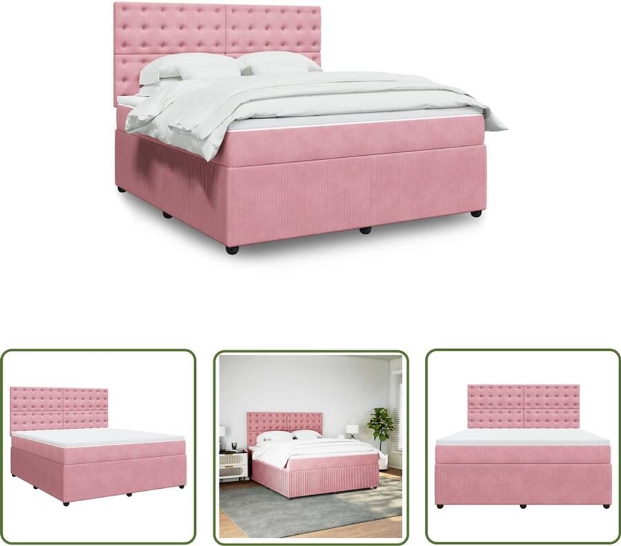 VidaXL Boxspring met matras fluweel roze 180x200 cm Boxspring Slaapcomfort Fluweel Bed Rozerood Bed Tweepersoonsbed