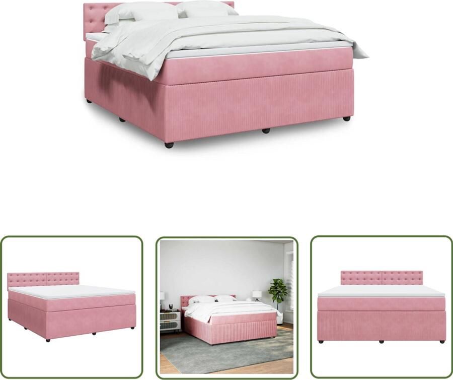 VidaXL Boxspring met matras fluweel roze 180x200 cm Boxspring Slaapcomfort Fluweel Bed Rozerood Bed Tweepersoonsbed