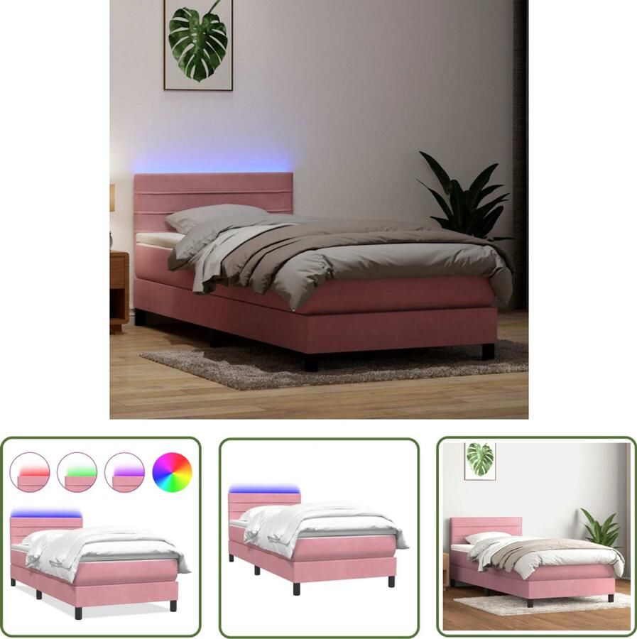 VidaXL Boxspring met matras fluweel roze 80x220 cm Boxspring Slaapcomfort Fluweel Roze Pocketvering