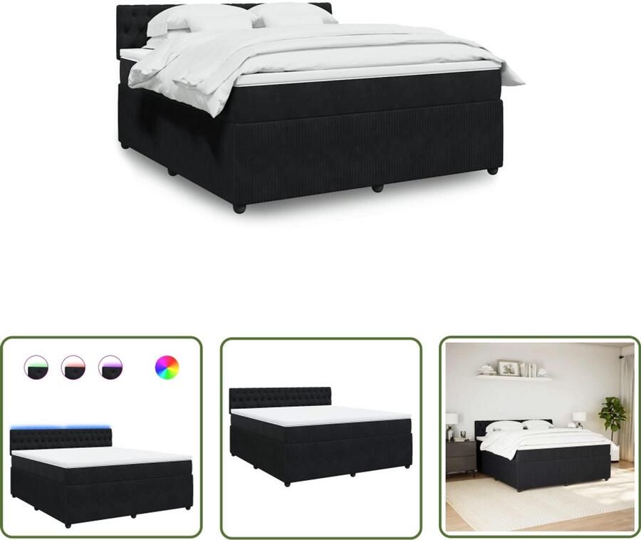 VidaXL Boxspring met matras fluweel zwart 180x200 cm Boxspring Slaapcomfort Fluweel Bed Led Verlichting Pocketveringmatras - Foto 2